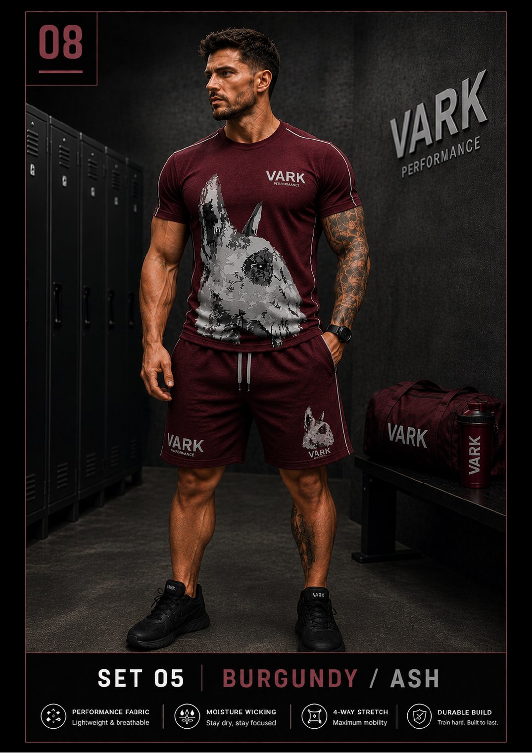 VARK men's set 05, Burgundy / Ash