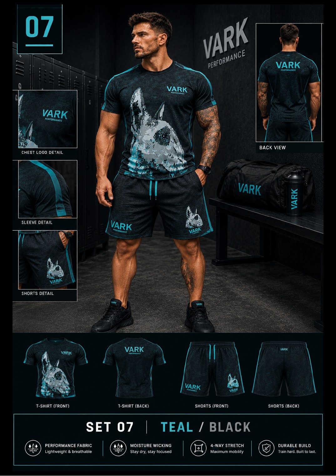 VARK men's set 07, Teal / Black