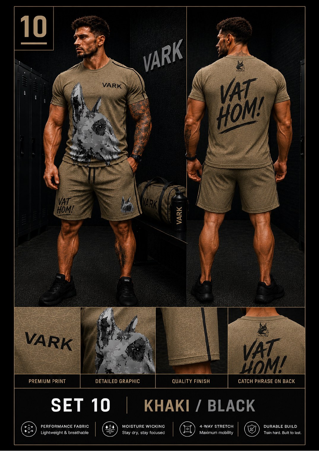 VARK men's set 10, Khaki / Black