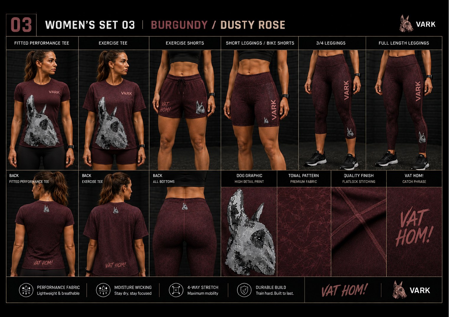 VARK women's set 03, Burgundy / Dusty Rose
