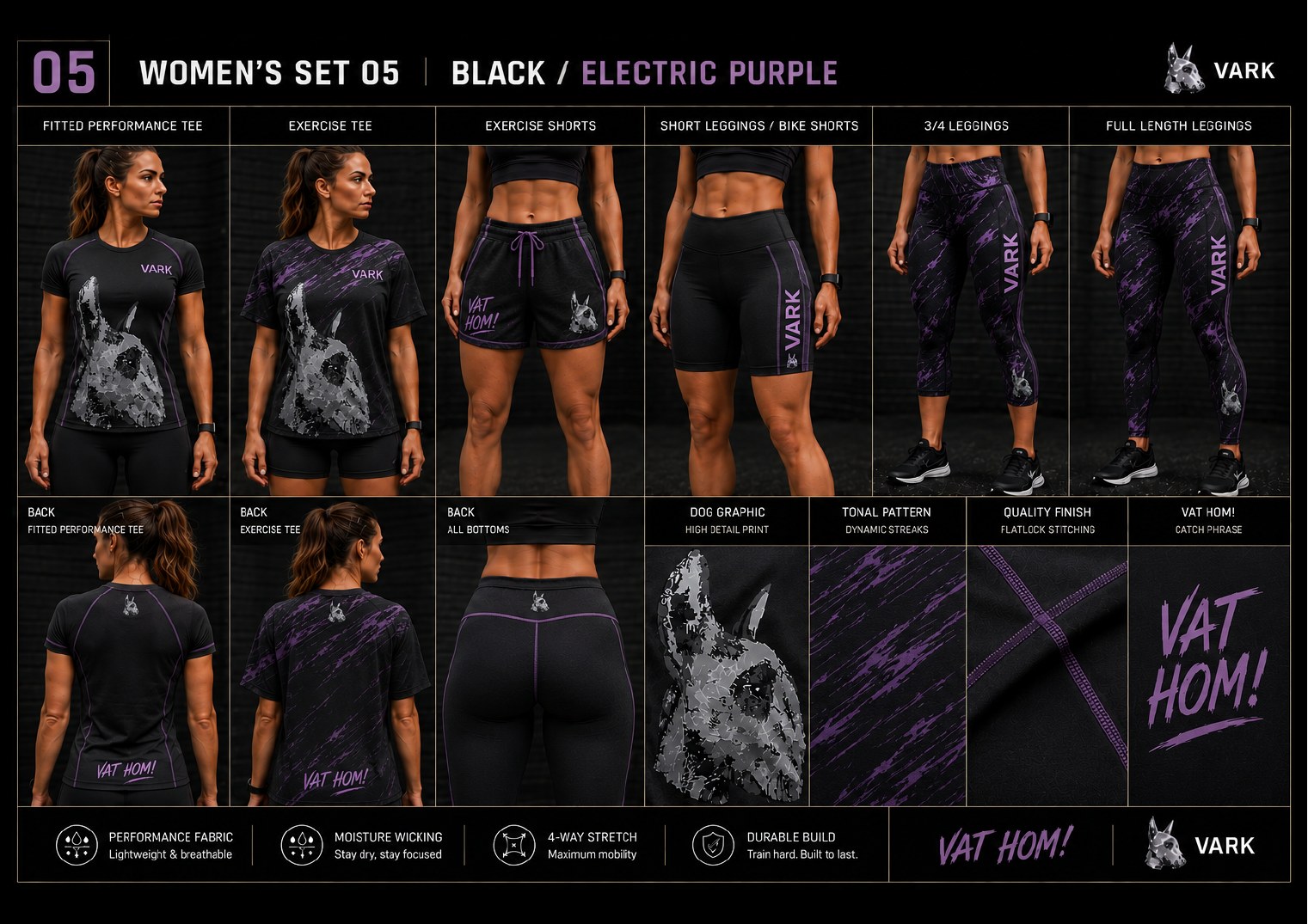 VARK women's set 05, Black / Electric Purple