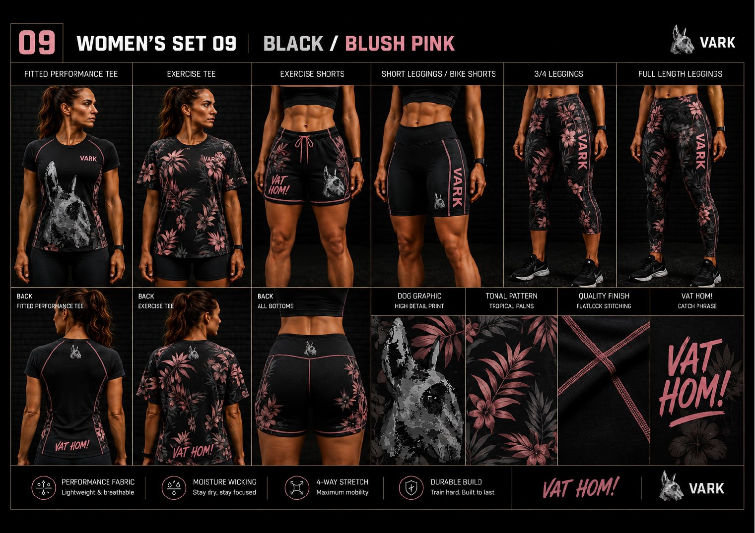 VARK women's set 09, Black / Blush Pink