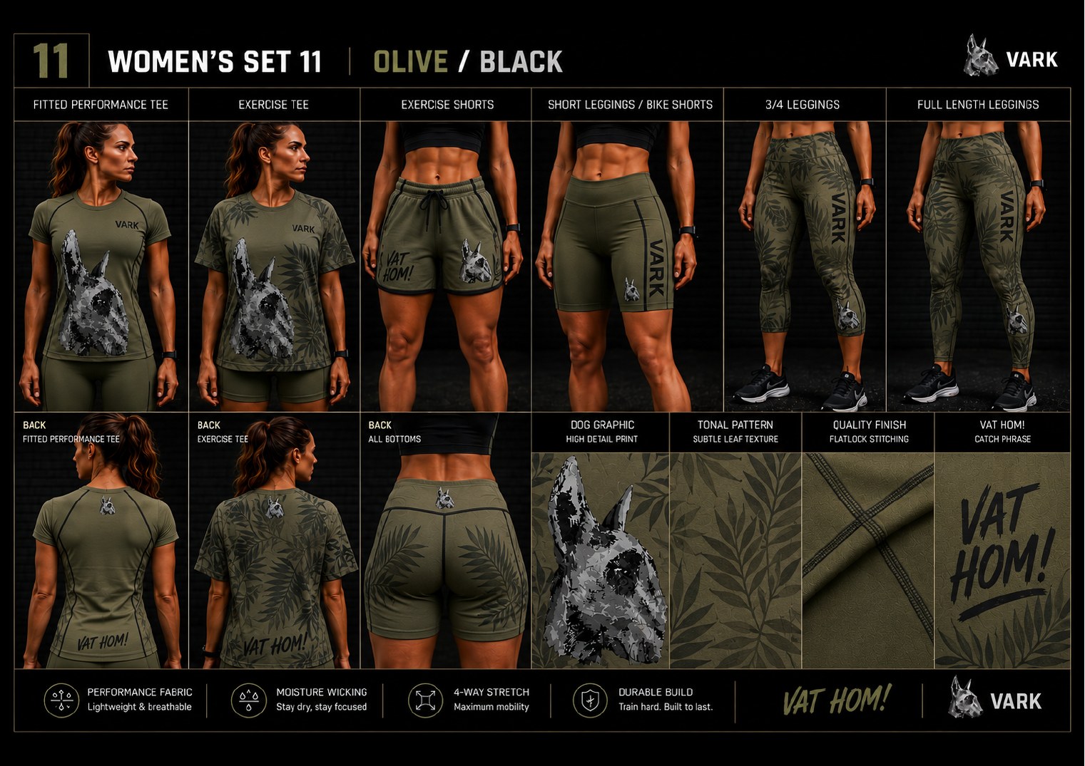 VARK women's set 11, Olive / Black